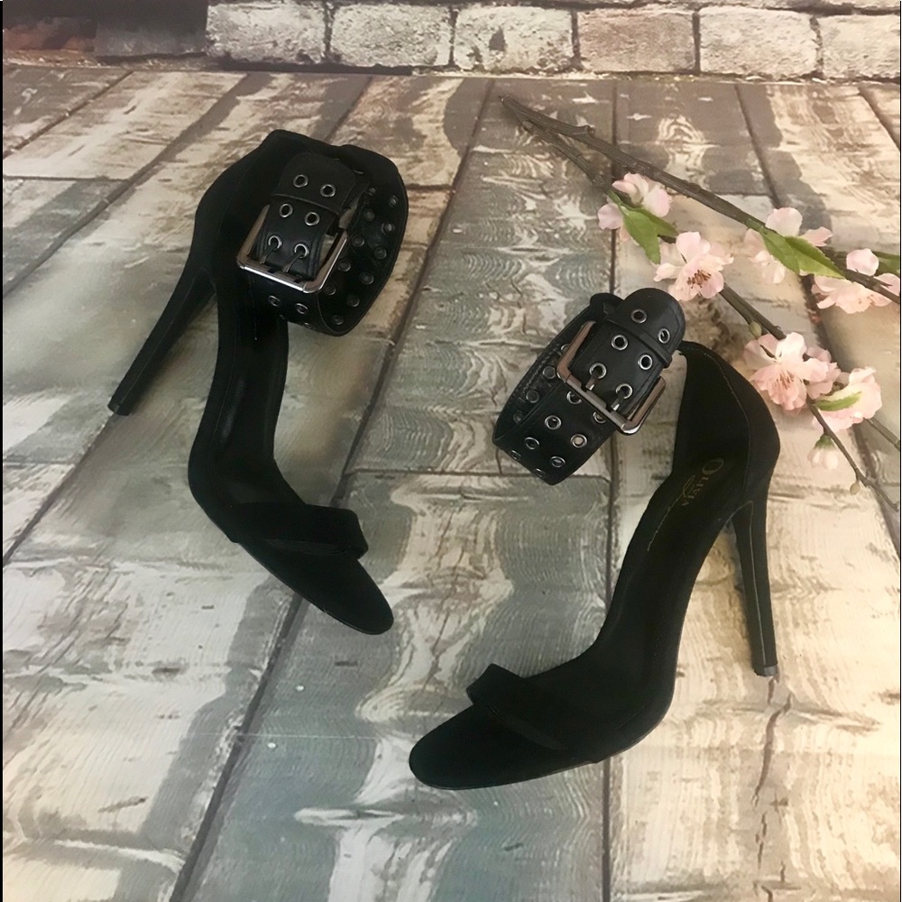 Olivia Ferguson Black Strap Ankle Buckle Heels
